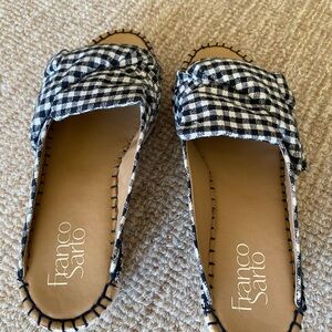Franco Sarto Black and White Cotton Checkered Sandals